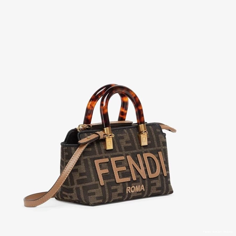 Cheap Mini ROMA Brown Boston The Bag Way Fabric In Motif Fendi FF Logo By 0725